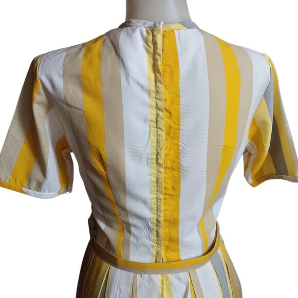 sz 8 Vintage Rockabilly Dress 1950's Jane Ann Yellow White Striped Belted USA - Picture 9 of 11